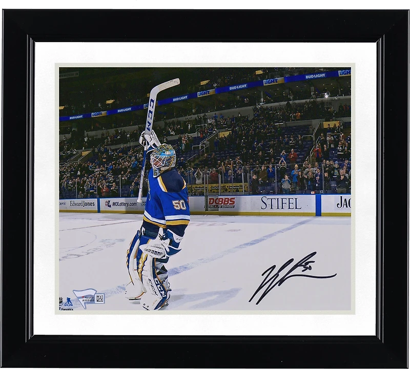 Jordan Binnington St. Louis Blues Autographed 8'' x 10'' Stick Salute Photograph