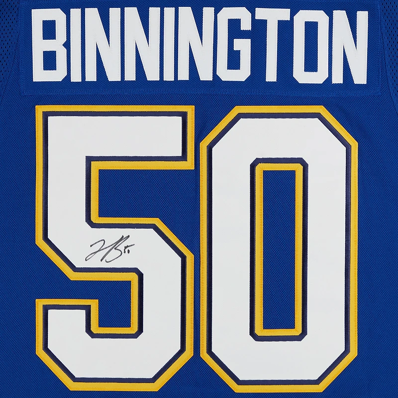 Maillot adidas bleu dédicacé par Jordan Binnington des St. Louis Blues