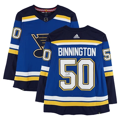 Maillot adidas bleu dédicacé par Jordan Binnington des St. Louis Blues