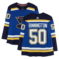 Maillot adidas bleu dédicacé par Jordan Binnington des St. Louis Blues