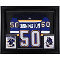 Maillot authentique Adidas bleu de luxe encadré autographié par Jordan Binnington des St. Louis Blues