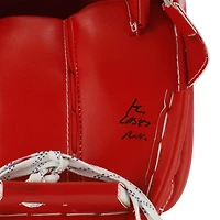 Jambières de gardien de but rouges autographiées par Jordan Binnington des Blues de St. Louis lors de la saison 2021 de la LNH