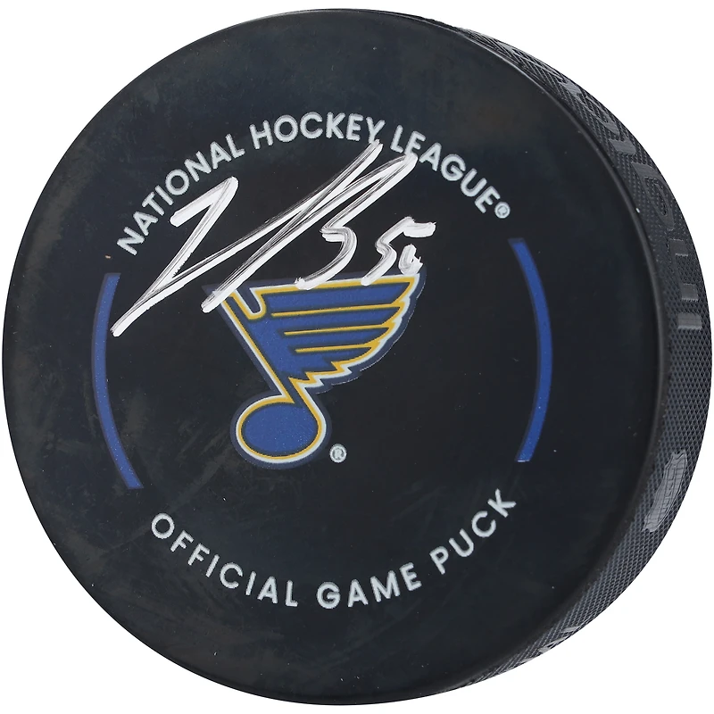 Rondelle de match officielle autographiée par Jordan Binnington des Blues de St. Louis