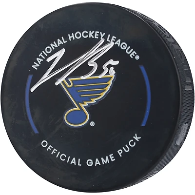 Rondelle de match officielle autographiée par Jordan Binnington des Blues de St. Louis