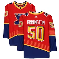 Maillot authentique rétro Adidas Reverse 2020-21 autographié par Jordan Binnington des St. Louis Blues