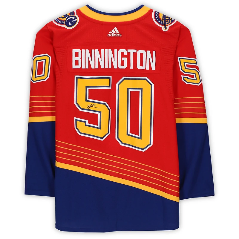 Maillot authentique rétro Adidas Reverse 2020-21 autographié par Jordan Binnington des St. Louis Blues