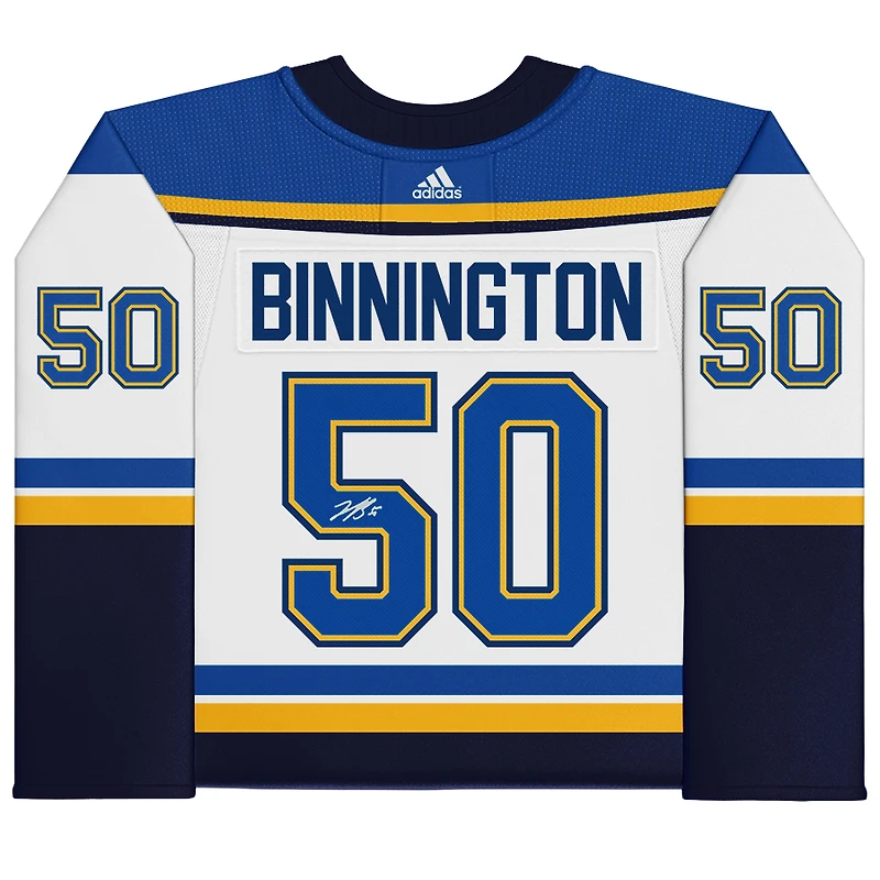 Maillot adidas blanc dédicacé par Jordan Binnington des St. Louis Blues