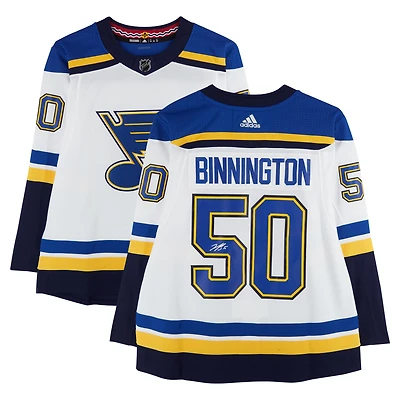 Maillot adidas blanc dédicacé par Jordan Binnington des St. Louis Blues