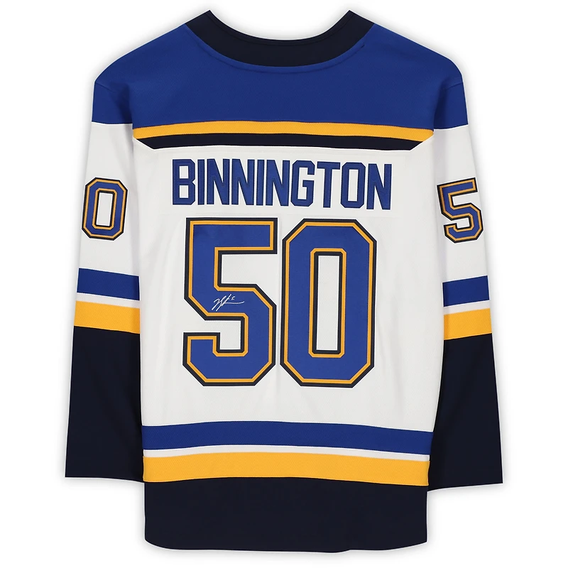 Maillot blanc dédicacé Fanatics Breakaway des Blues de St. Louis par Jordan Binnington