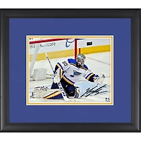 Jordan Binnington St. Louis Blues Framed Autographed 8'' x 10'' Glove Save Photograph