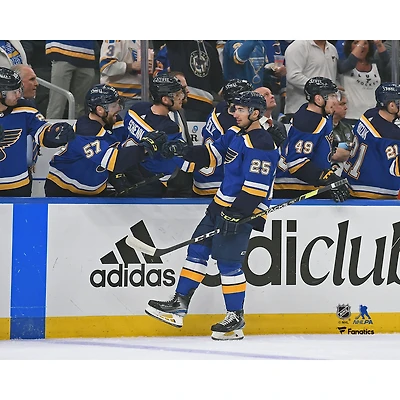 Jordan Kyrou St. Louis Blues Unsigned Congratulated By Teammates After Scoring Goal Game Four of the First Round 2022 Stanley Cup Playoffs Photograph