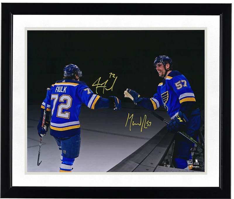 Photo Spotlight autographiée de Justin Faulk et David Perron des Blues de Saint-Louis (40,6 x 50,8 cm)