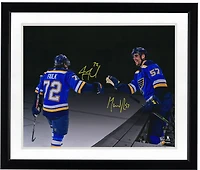 Photo Spotlight autographiée de Justin Faulk et David Perron des Blues de Saint-Louis (40,6 x 50,8 cm)