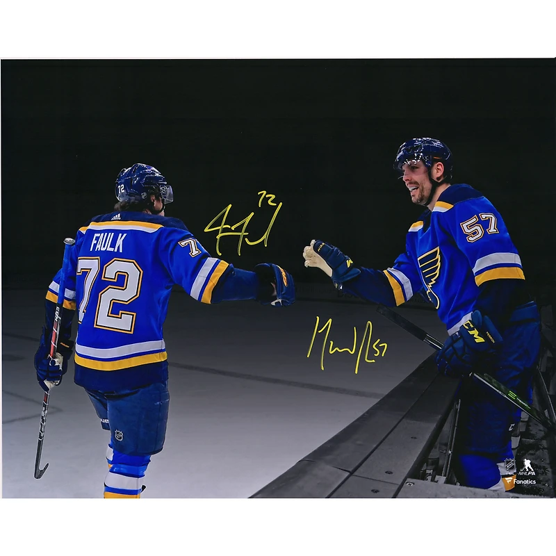 Photo Spotlight autographiée de Justin Faulk et David Perron des Blues de Saint-Louis (40,6 x 50,8 cm)
