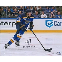 Justin Faulk St. Louis Blues Photographie dédicacée de la soirée d'ouverture 40,6 x 50,8 cm avec inscription « STL Debut 10/2/19 » – Édition limitée à 19 exemplaires