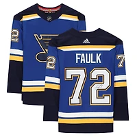 Maillot Adidas authentique bleu autographié par Justin Faulk des St. Louis Blues