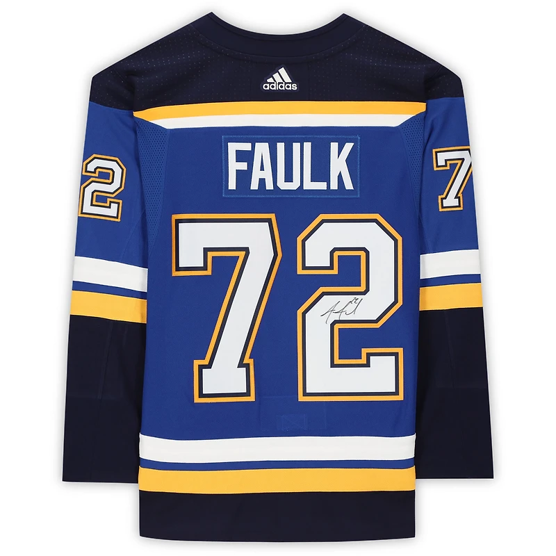 Maillot Adidas authentique bleu autographié par Justin Faulk des St. Louis Blues