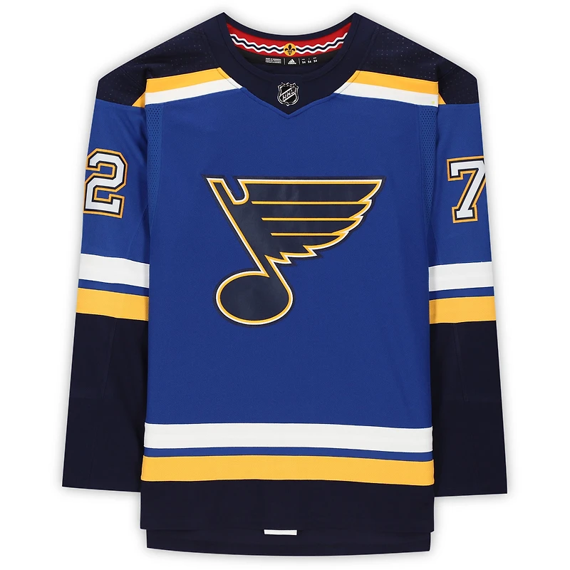 Maillot Adidas authentique bleu autographié par Justin Faulk des St. Louis Blues