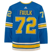 Maillot authentique Adidas alternatif bleu autographié par Justin Faulk des St. Louis Blues