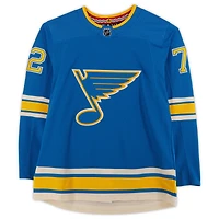 Maillot authentique Adidas alternatif bleu autographié par Justin Faulk des St. Louis Blues