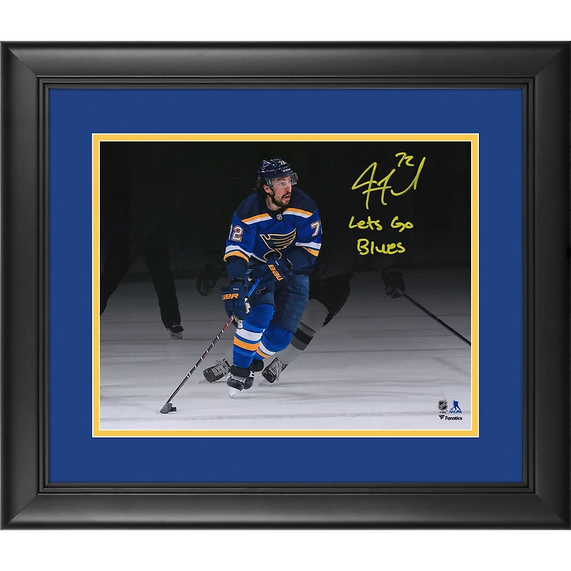 Photographie encadrée autographiée de Justin Faulk St. Louis Blues 11" x 14 " avec inscription " Let's Go Blues " - Édition limitée à 20 exemplaires