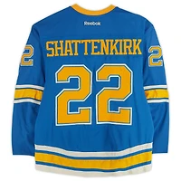 Kevin Shattenkirk St. Louis Blues Practice-Used #22 Blue Reebok Jersey vs. Chicago Blackhawks on January 2, 2017 - NHL Winter Classic - Worn During Warm-Ups