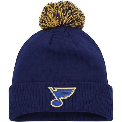 Bonnet en tricot à revers COLD.RDY adidas bleu St. Louis Blues pour hommes avec pompon