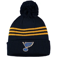 Bonnet en tricot à revers à trois bandes adidas pour hommes bleu marine St. Louis Blues avec pompon