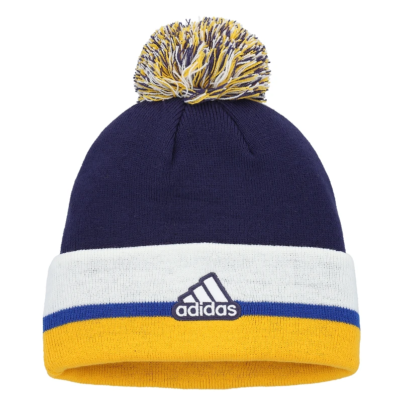 Men's adidas Navy St. Louis Blues Team Stripe Cuffed Knit Hat with Pom