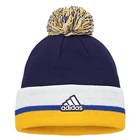 Men's adidas Navy St. Louis Blues Team Stripe Cuffed Knit Hat with Pom