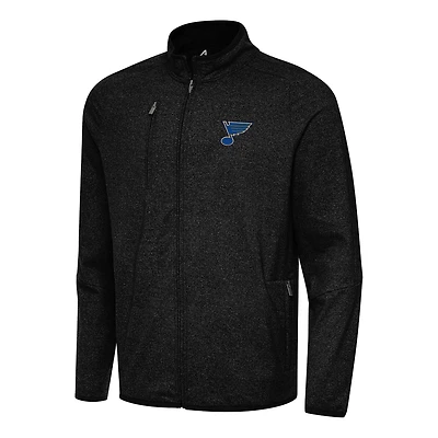Men's Antigua Heather Black St. Louis Blues Hold-Up Full-Zip Tri-Blend Jacket
