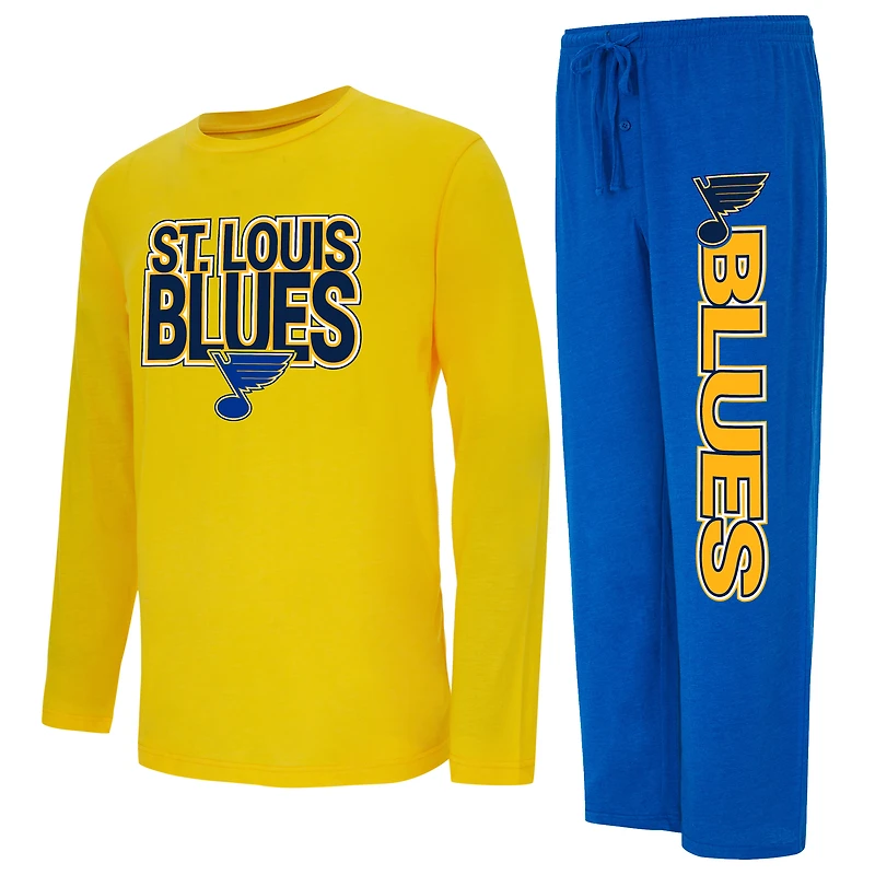 Ensemble de nuit pour homme Concepts Sport bleu/or St. Louis Blues Meter, haut à manches longues et pantalon