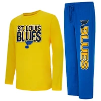 Ensemble de nuit pour homme Concepts Sport bleu/or St. Louis Blues Meter, haut à manches longues et pantalon