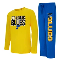 Ensemble de nuit pour homme Concepts Sport bleu/or St. Louis Blues Meter, haut à manches longues et pantalon