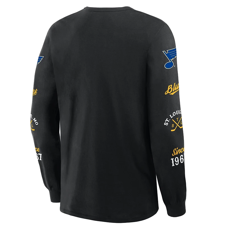 T-shirt à manches longues Fanatics pour homme, noir, avec logo des Blues de St. Louis, en boîte