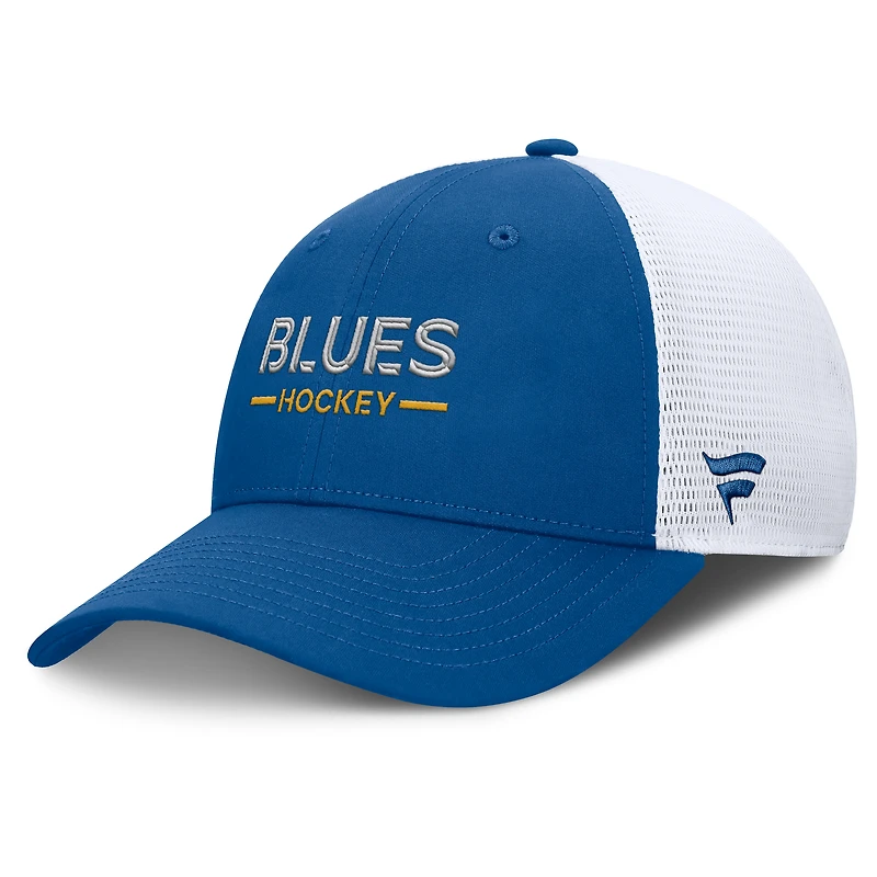 Men's Fanatics Blue/White St. Louis Blues Authentic Pro Rink Lockup Adjustable Trucker Hat