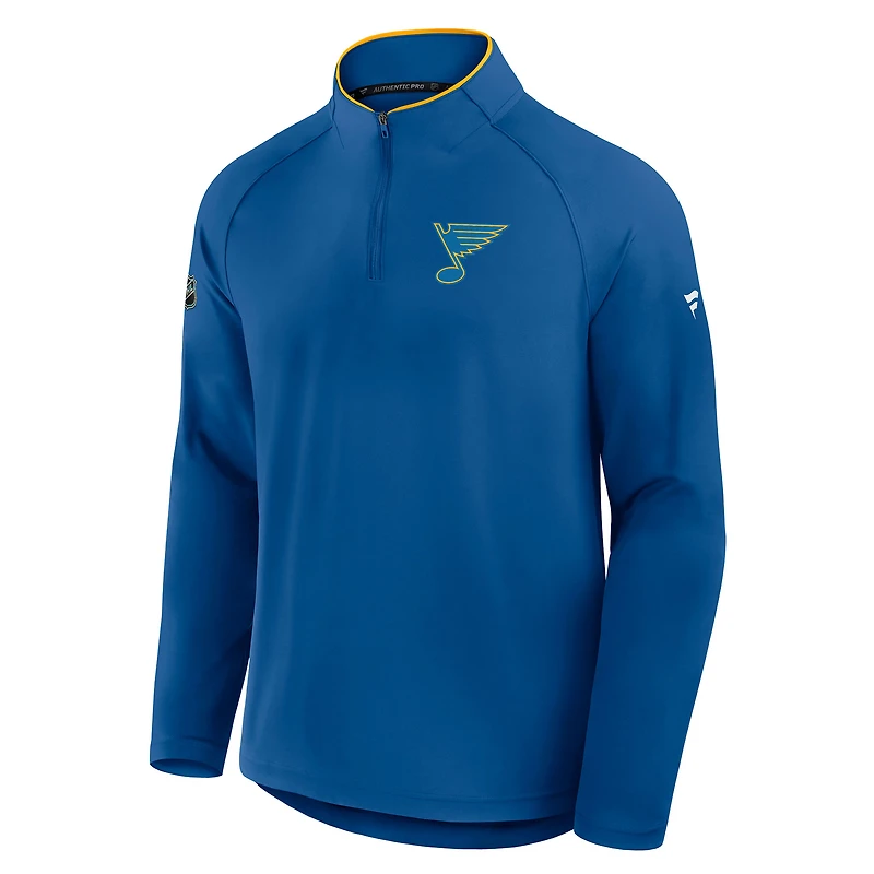 Pull d'entraînement à quart de zip Fanatics Blue Authentic Pro Rink des Blues Saint-Louis pour homme
