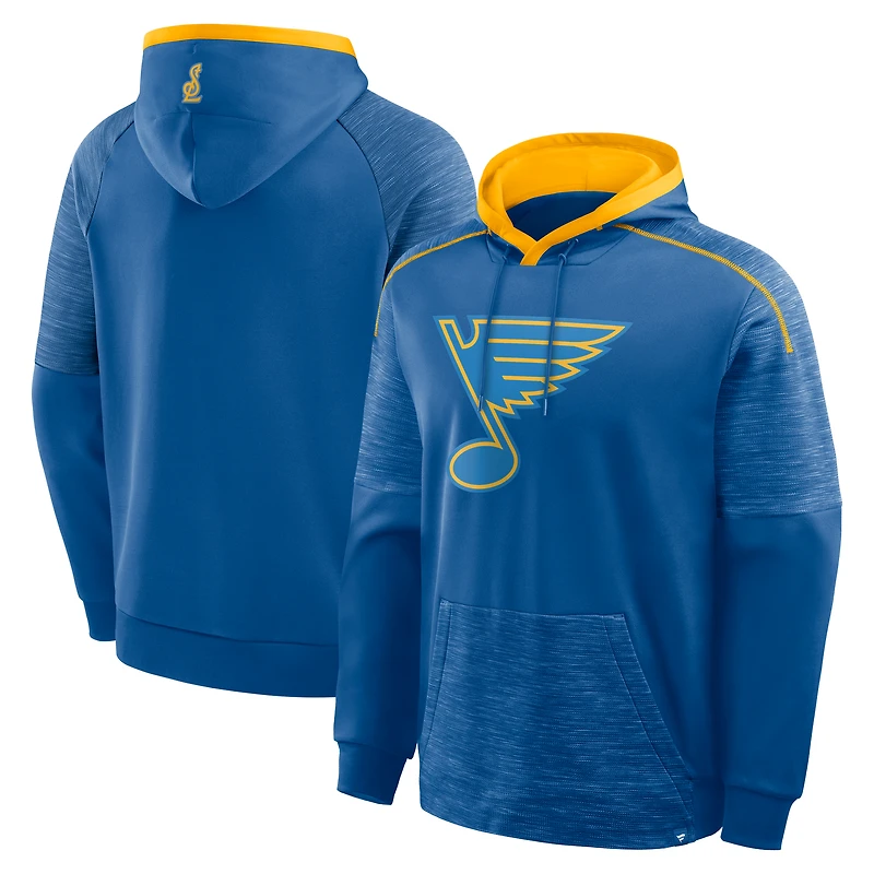 Sweat à capuche raglan bleu St. Louis Blues pour homme, modèle Fanatics, gardien de but et défenseur.