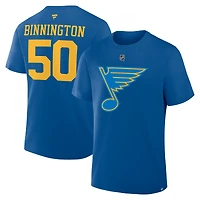Men's Fanatics Jordan Binnington Blue St. Louis Blues Authentic Stack Name & Number T-Shirt