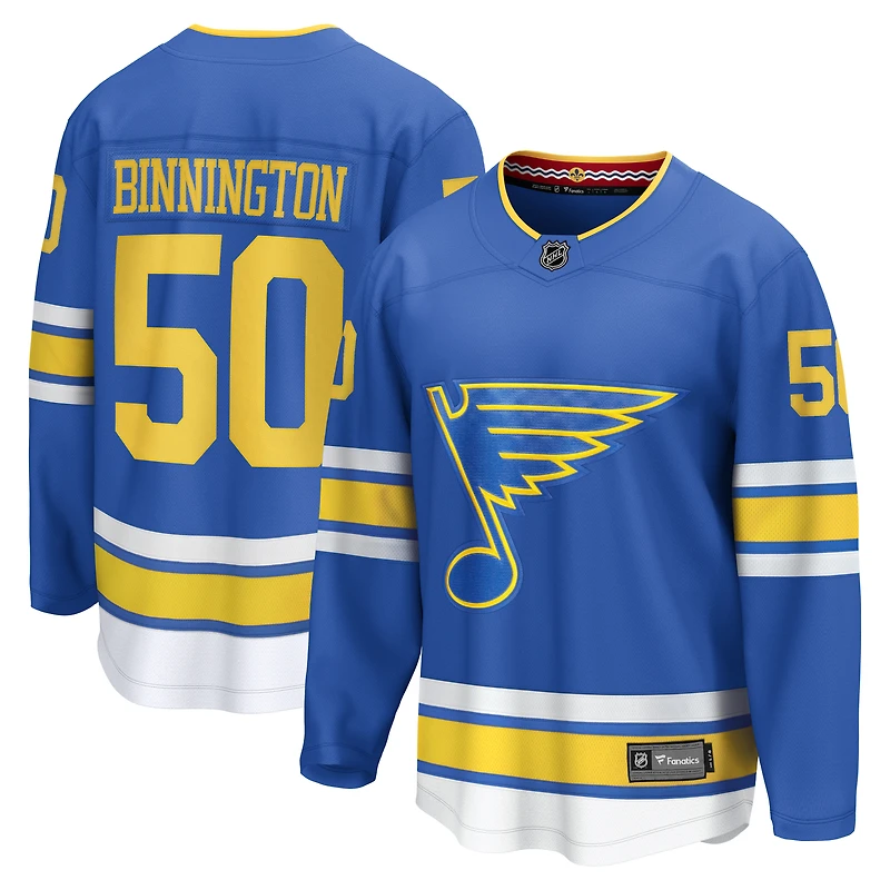 Maillot domicile bleu des Blues de St. Louis pour homme, modèle Breakaway Jordan Binnington (Fanatics)