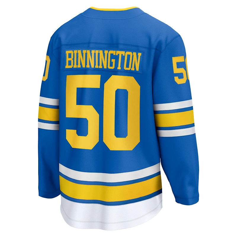 Maillot Jordan Binnington bleu des St. Louis Blues pour homme, équipe d'échappée à domicile