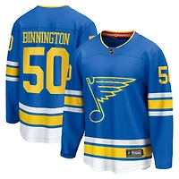 Maillot Jordan Binnington bleu des St. Louis Blues pour homme, équipe d'échappée à domicile