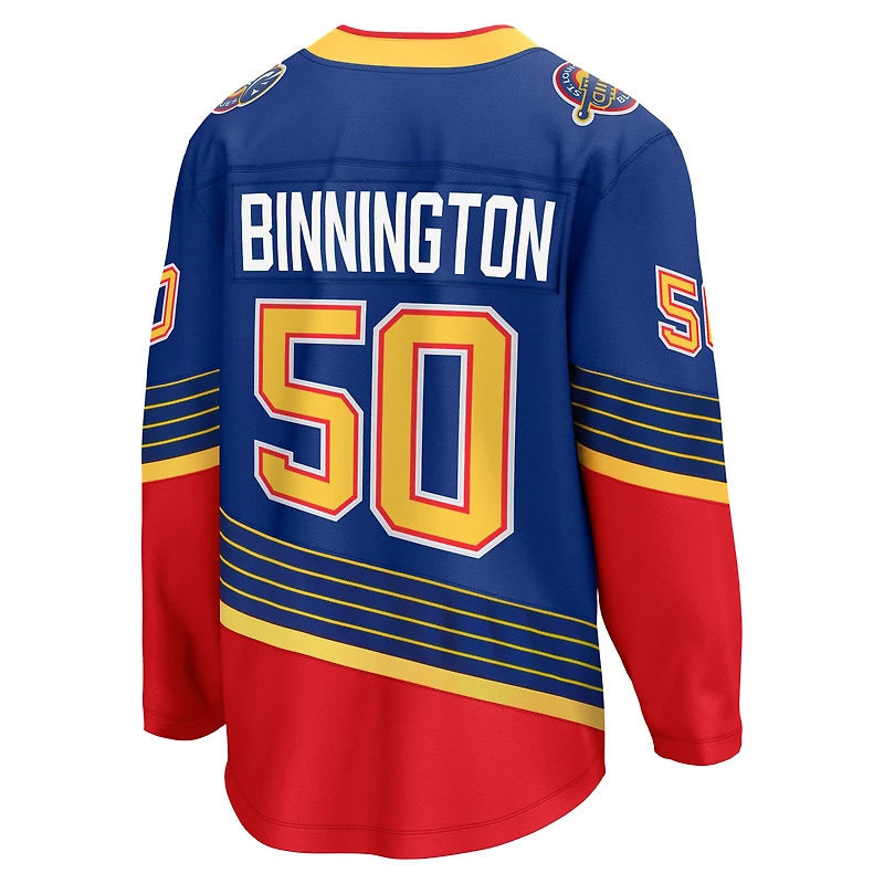 Maillot Jordan Binnington Royal Breakaway des Blues de Saint-Louis pour hommes