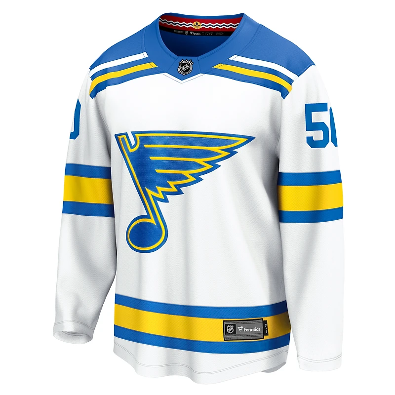 Maillot Jordan Binnington blanc pour homme, équipe de St. Louis Blues, dissidente à l'extérieur