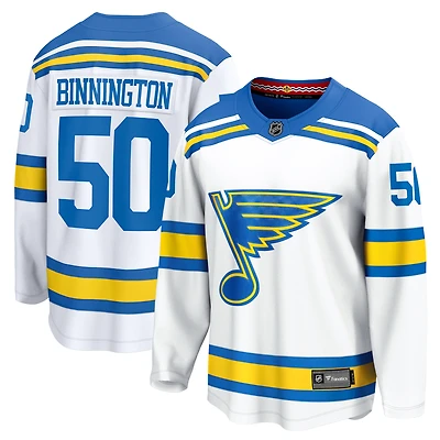 Maillot Jordan Binnington blanc pour homme, équipe de St. Louis Blues, dissidente à l'extérieur