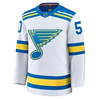 Maillot Jordan Binnington blanc extérieur premium pour homme des Blues de Saint-Louis