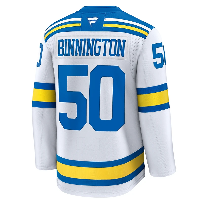 Maillot Jordan Binnington blanc extérieur premium pour homme des Blues de Saint-Louis