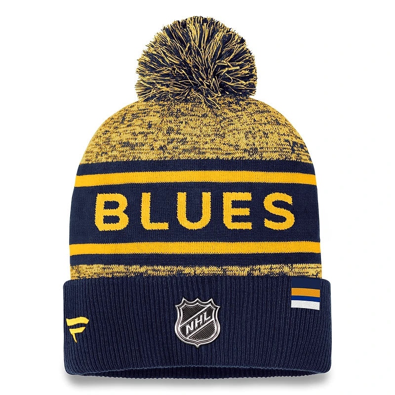 Men's Fanatics  Navy/Gold St. Louis Blues Authentic Pro Cuffed Knit Hat with Pom