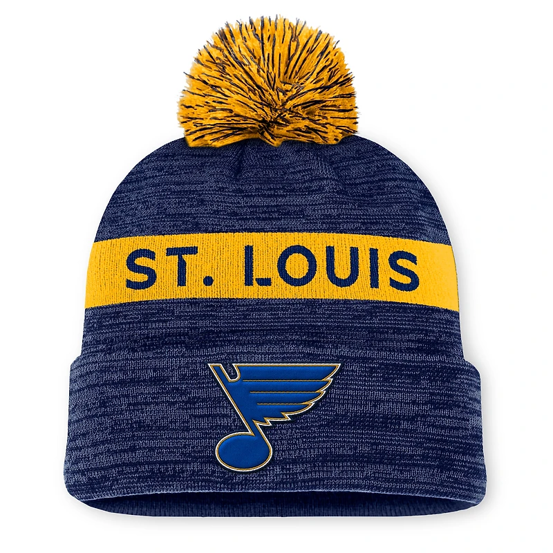 Men's Fanatics Navy/Gold St. Louis Blues Authentic Pro Rink Cuffed Knit Hat with Pom