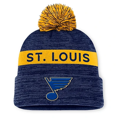 Men's Fanatics Navy/Gold St. Louis Blues Authentic Pro Rink Cuffed Knit Hat with Pom